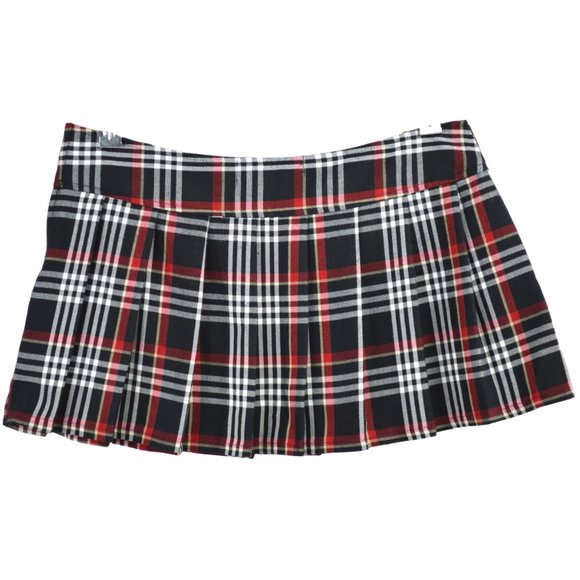 Vintage LIP SERVICE Plaid Pleated Skirt Size MEDIUM M Skull Snap Buttons - Picture 3 of 3